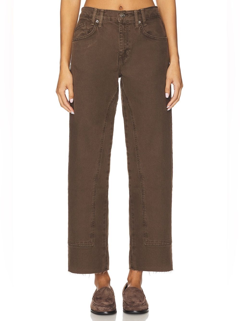 We The Free Risk Taker Straight Pant In Workwear Brown Jeans Raw Hem Sz 28 - Picture 2 of 11